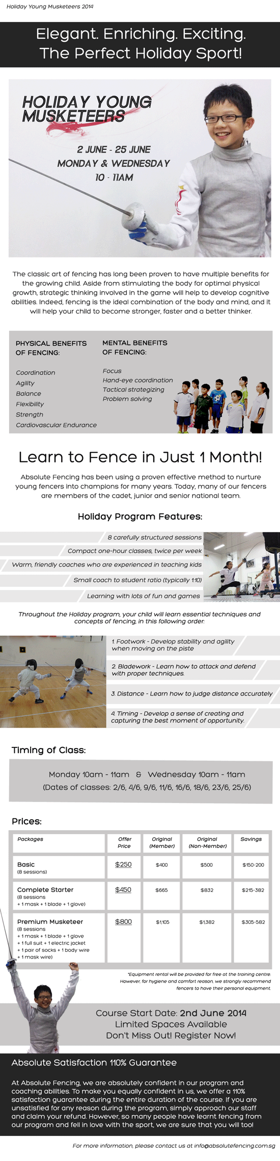 absolute fencing, musketeers holiday, fencing singapore